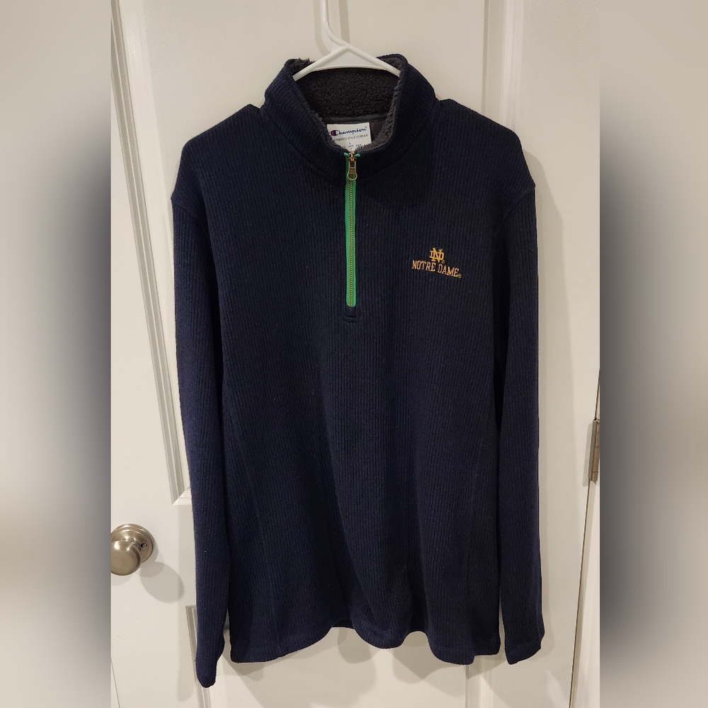 Men's Champion Navy Notre Dame Fighting Irish Ribbed Quarter-Zip Pullover Large